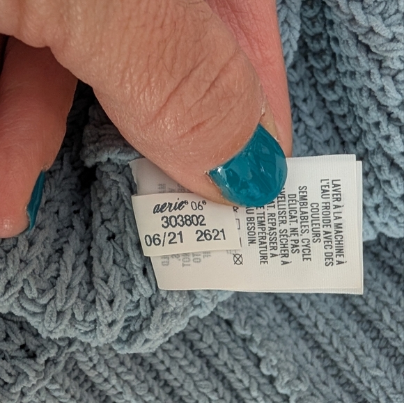 Aerie Women's Oversized Chunky Knit Pullover Sweater Mock Neck Light Blue Cozy M - Picture 9 of 9